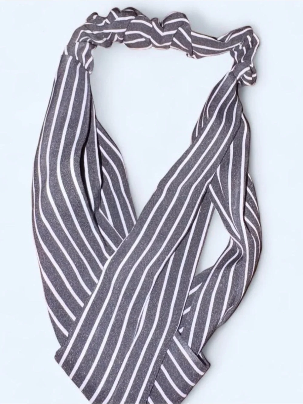 Striped Twist Headband - Gray & White